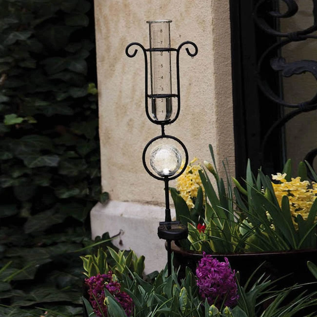 Rain Gauge/Garden Stake Scroll W/Clear Globe Solar 33"H (#7) 3 Rain Gauge/Garden Stake Scroll W/Clear Globe Solar 33"H (#7)