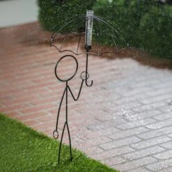 Rain Gauge Stake Little Man W/Umbrella 12.5x24 Metal -ANZ Trees Shop rain gauge stake little man w umbrella 125x24 meta 1