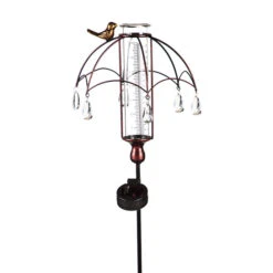 Rain Gauge Stake Solar Umbrella W/Bird Metal/Glass 9x36 7 Rain Gauge Stake Solar Umbrella W/Bird Metal/Glass 9x36 -ANZ Trees Shop rain gauge stake solar umbrella w bird metal glass 2