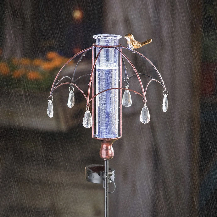Rain Gauge Stake Solar Umbrella W/Bird Metal/Glass 9x36 3 Rain Gauge Stake Solar Umbrella W/Bird Metal/Glass 9x36