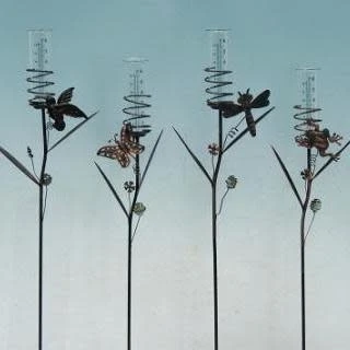Rain Gauge Stake Spiral Hum Bird/Btrfly/Drgfly/Frog W/Leaf Asst Metal 33"h (#5) 3 Rain Gauge Stake Spiral Hum Bird/Btrfly/Drgfly/Frog W/Leaf Asst Metal 33"h (#5)